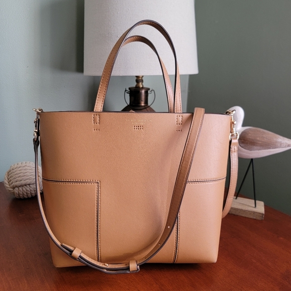 Tory Burch Handbags - Tory Burch Block-T Small Tote Tan Camel Leather Crossbody Bag